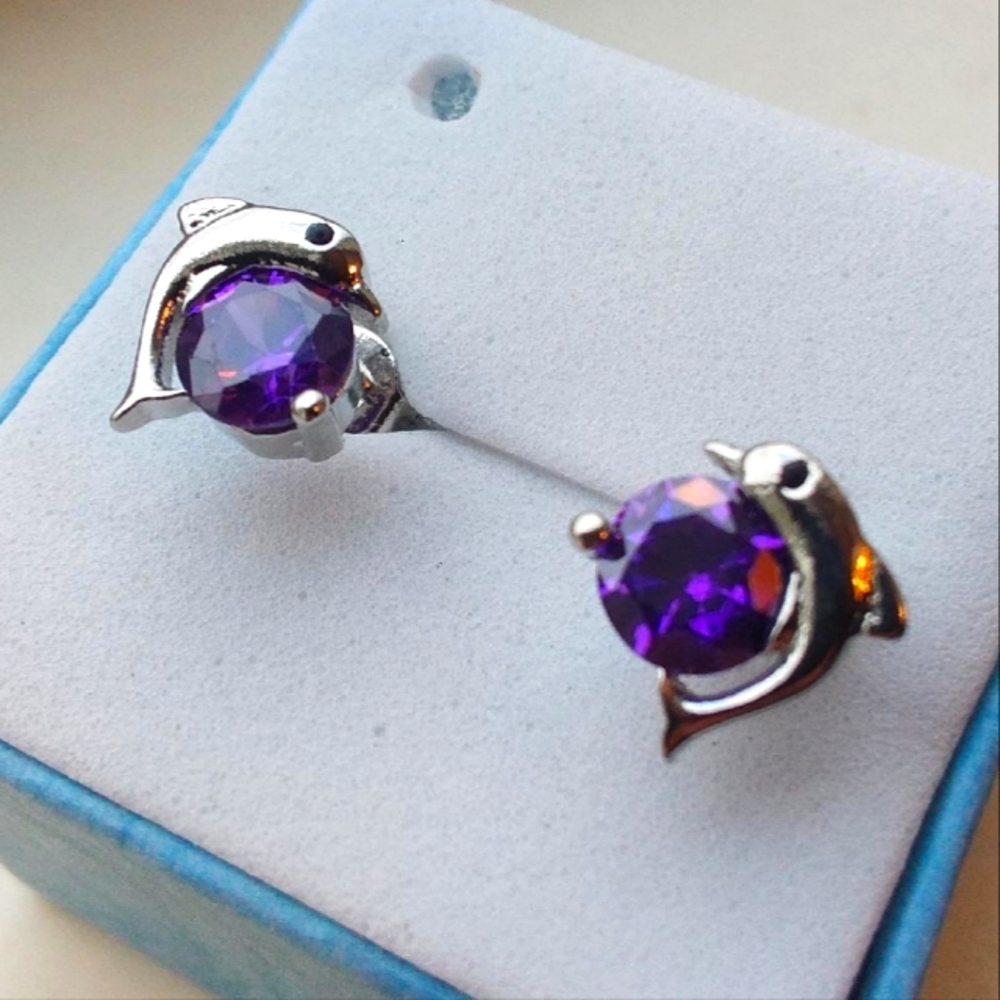 Dolphin earrings purple/silver